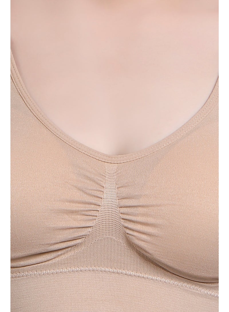 Glamroot Women's Seamless Padded Sports bra With Removable cups, Beige - Image 5