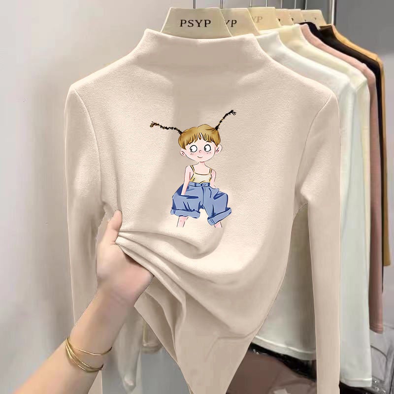 Children'S Base Shirt Semi-High Collar Boys' Warm Inner Long Sleeve T-Shirt With Thick Velvet Double-Sided Velvet T-Shirt - Image 1