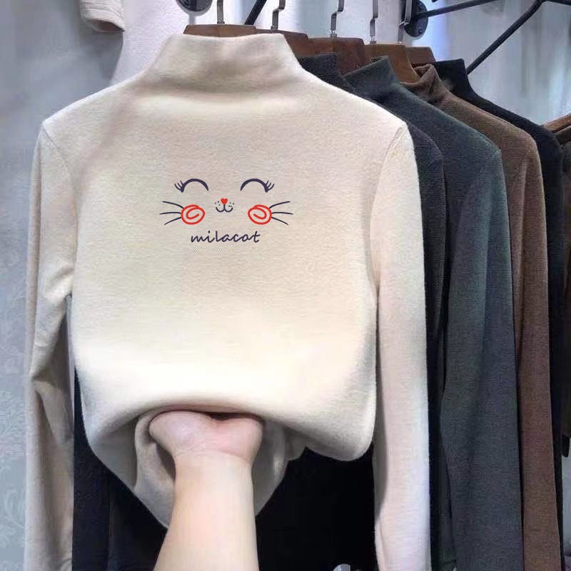 Children'S Base Shirt Semi-High Collar Boys' Warm Inner Long Sleeve T-Shirt With Thick Velvet Double-Sided Velvet T-Shirt - Image 2
