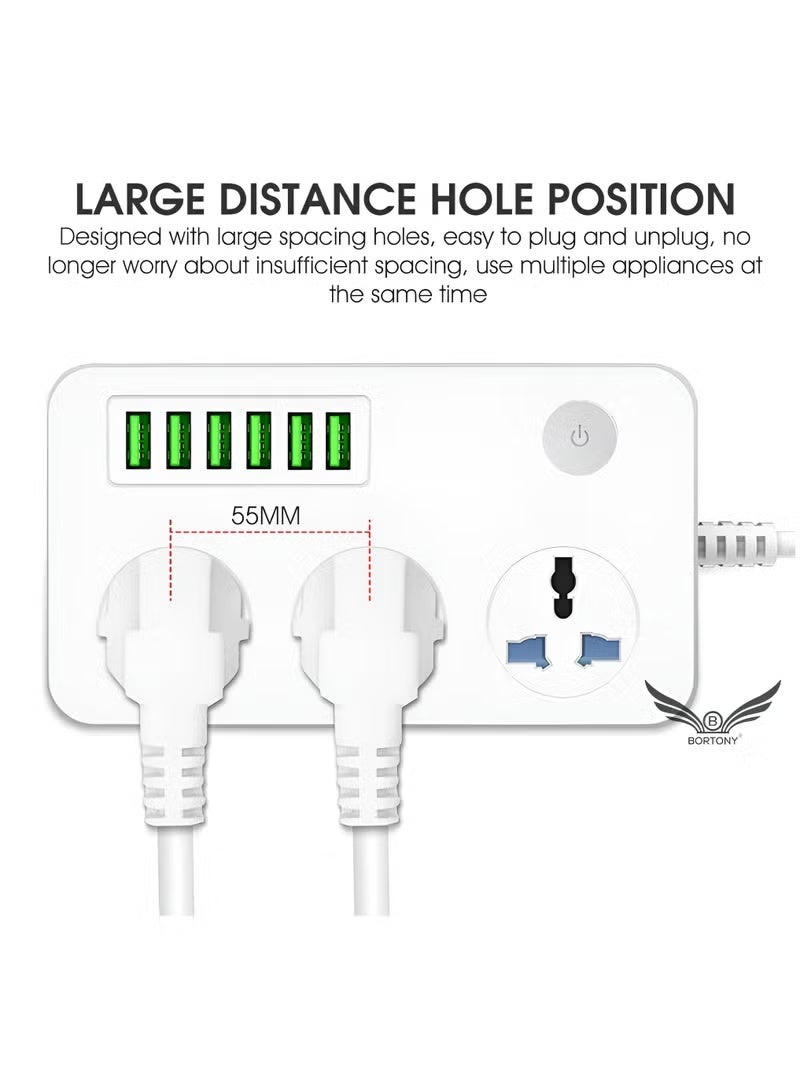 Universal Extension Board 3 AC Sockets 6 USB Ports Anti-Static Power Strip - Image 2