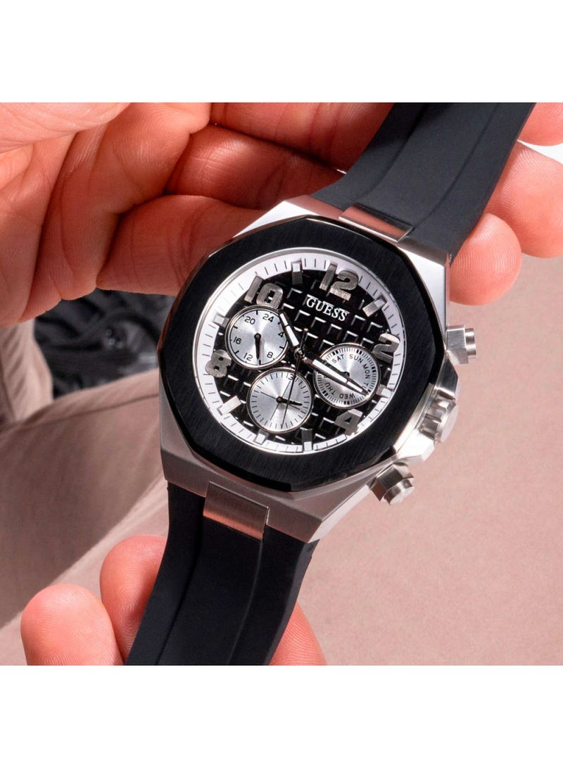 GUESS ساعة GUESS للرجال باللون الأسود والفضي متعدد الوظائف ثنائي اللون - GW0583G1 - Image 5