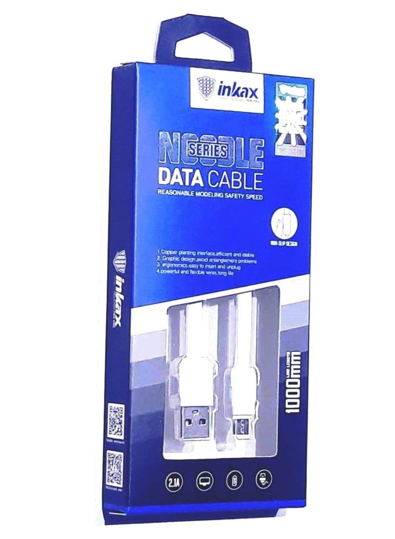 INKAX Noodle Series CK-17 USB to Micro Data Cable, 1m, White, 7mm Wide for Mobile Phones & Tablets - Image 2