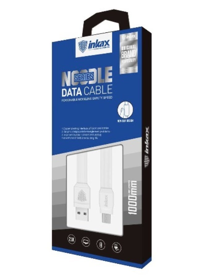 INKAX Noodle Series CK-17 USB to Micro Data Cable, 1m, White, 7mm Wide for Mobile Phones & Tablets - Image 1