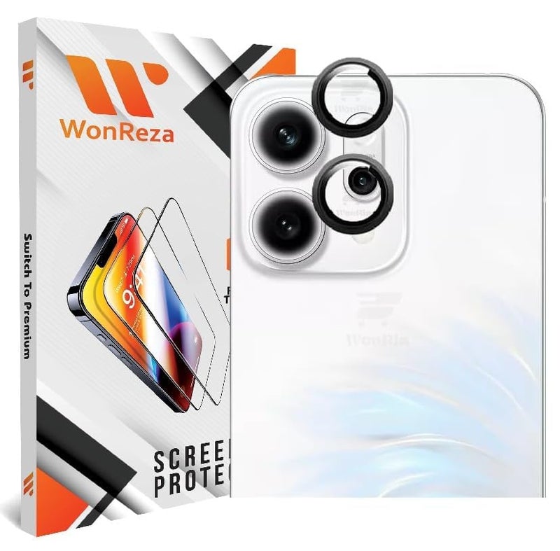 WonReza ® حزمة 2 - حلقة حماية عدسة الكاميرا لجهاز رينو 14 برو 5G زجاج مقسى حلقات سبائك الألمنيوم، إطار معدني فائق الوضوح - أسود - Image 1