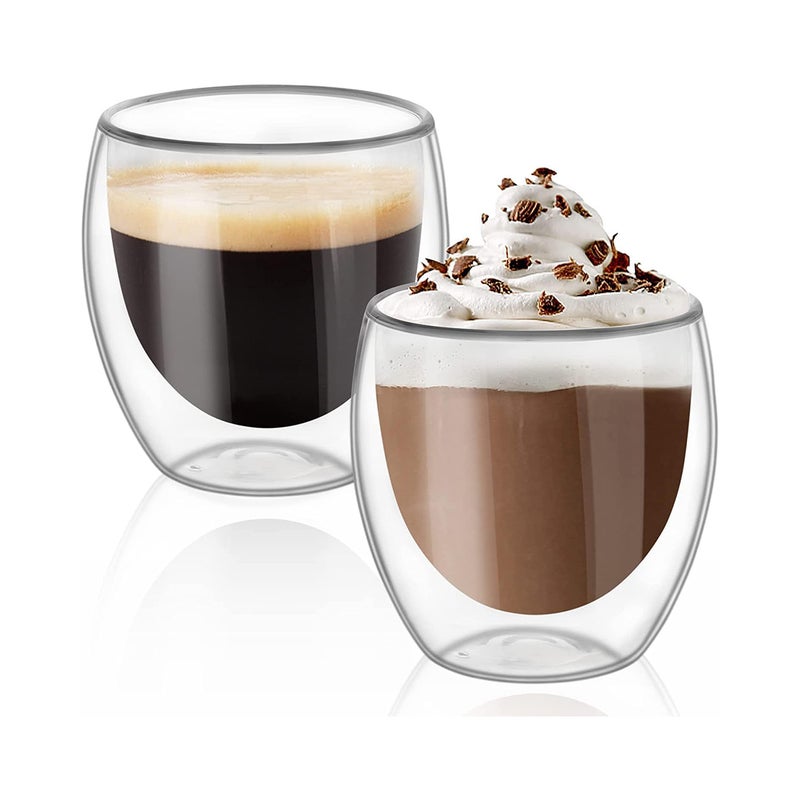 كويزين أرت طقم أكواب زجاجية مزدوجة الجدار من زجاج البوروسيليكات من كويزين آرت، سعة 250 مل، قطعتان | أكواب شاي وقهوة شفافة مقاومة للحرارة | زجاج معزول وآمن للاستخدام في الميكروويف وغسالة الصحون - Image 2