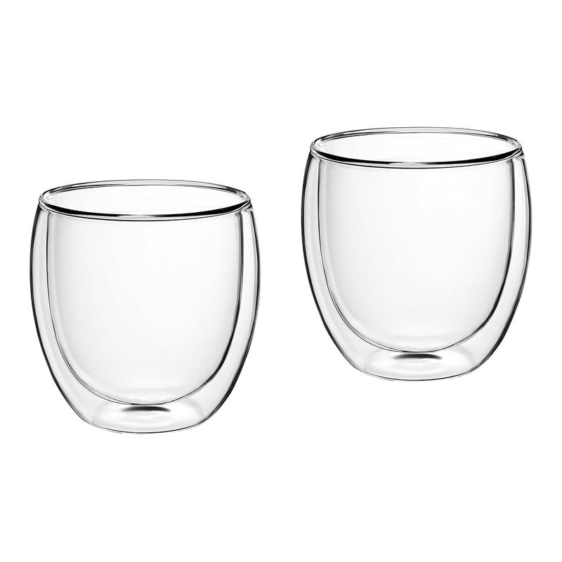 كويزين أرت طقم أكواب زجاجية مزدوجة الجدار من زجاج البوروسيليكات من كويزين آرت، سعة 250 مل، قطعتان | أكواب شاي وقهوة شفافة مقاومة للحرارة | زجاج معزول وآمن للاستخدام في الميكروويف وغسالة الصحون - Image 1