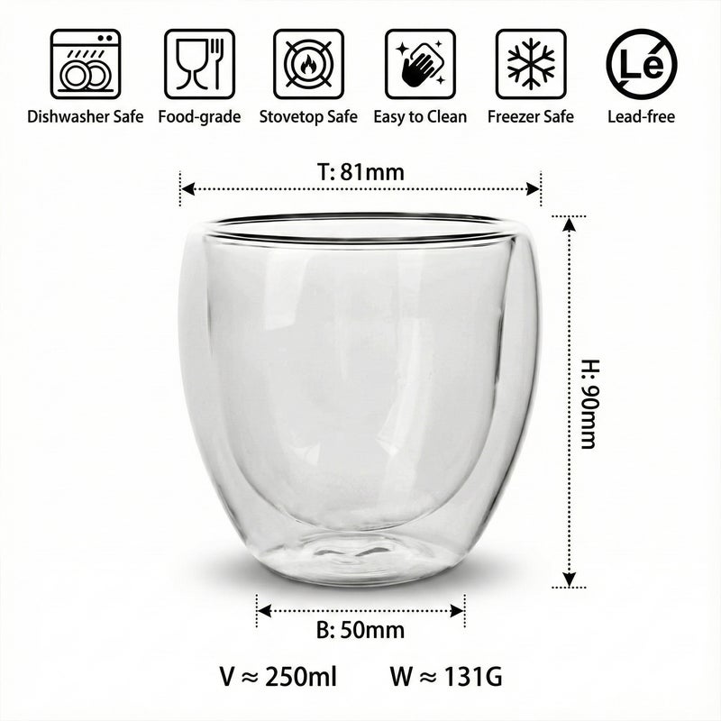 كويزين أرت طقم أكواب زجاجية مزدوجة الجدار من زجاج البوروسيليكات من كويزين آرت، سعة 250 مل، قطعتان | أكواب شاي وقهوة شفافة مقاومة للحرارة | زجاج معزول وآمن للاستخدام في الميكروويف وغسالة الصحون - Image 4