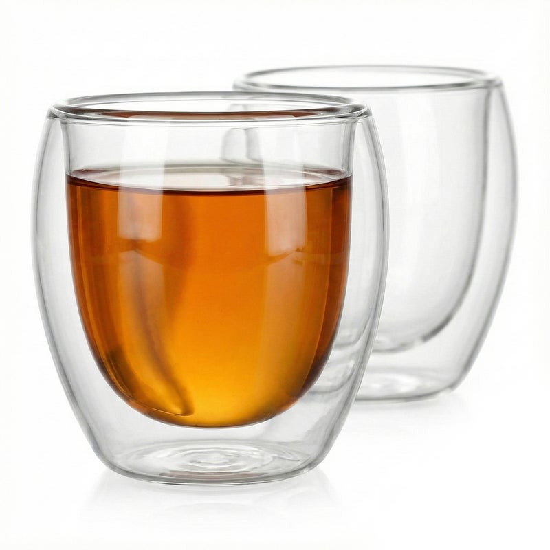 كويزين أرت طقم أكواب زجاجية مزدوجة الجدار من زجاج البوروسيليكات من كويزين آرت، سعة 250 مل، قطعتان | أكواب شاي وقهوة شفافة مقاومة للحرارة | زجاج معزول وآمن للاستخدام في الميكروويف وغسالة الصحون - Image 5
