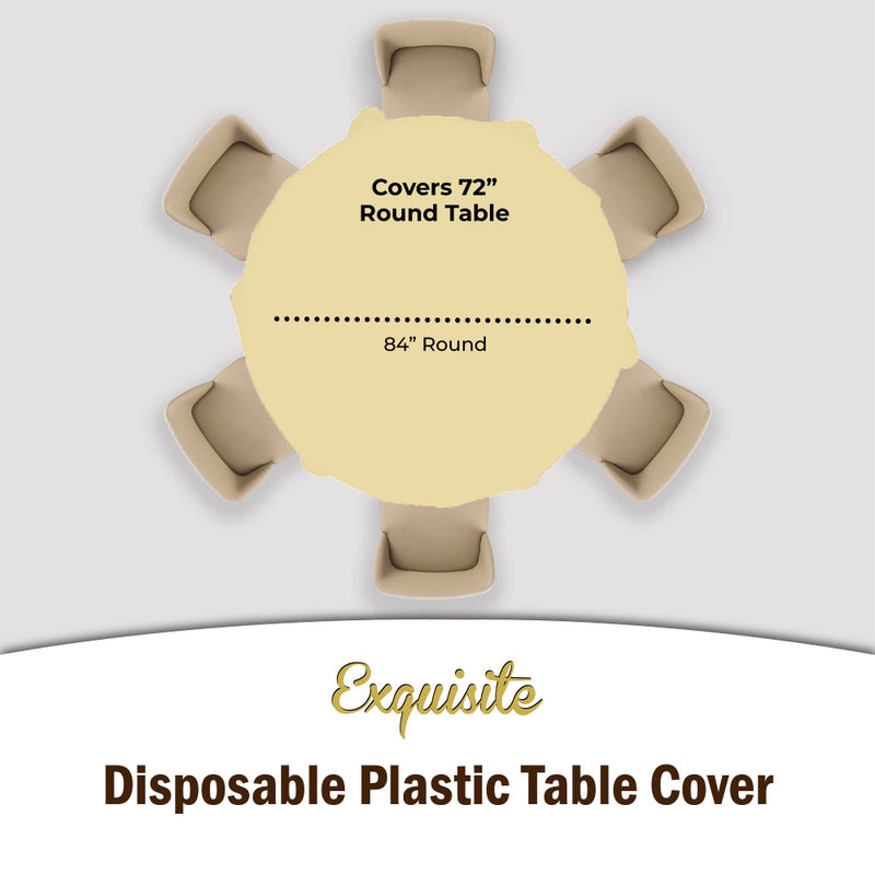 Exquisite 6-Pack Premium Plastic Tablecloth 84in. Round Plastic Table Cover - Light Yellow - Image 4