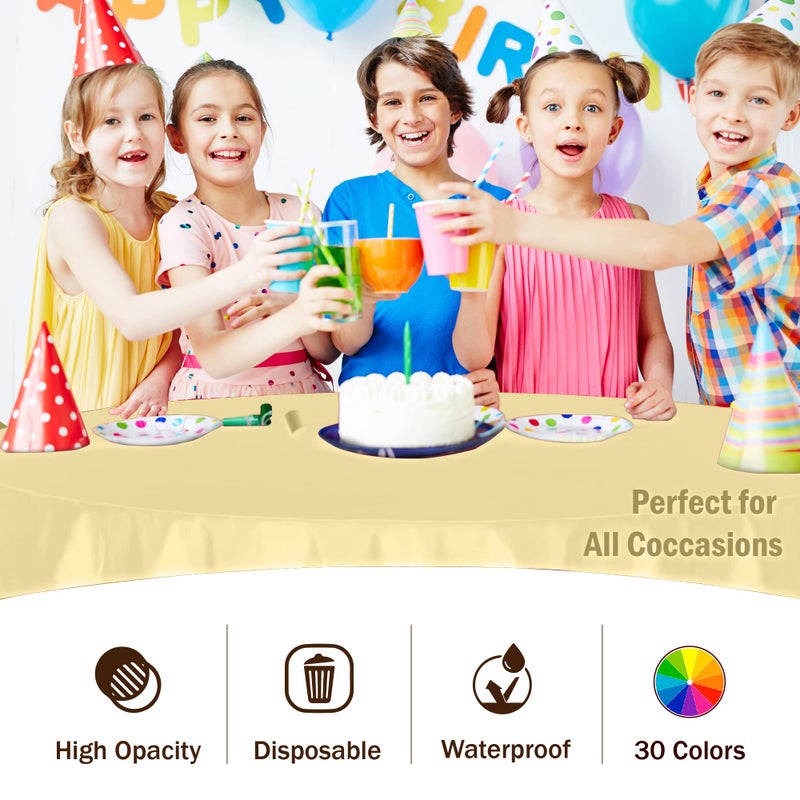 Exquisite 6-Pack Premium Plastic Tablecloth 84in. Round Plastic Table Cover - Light Yellow - Image 5