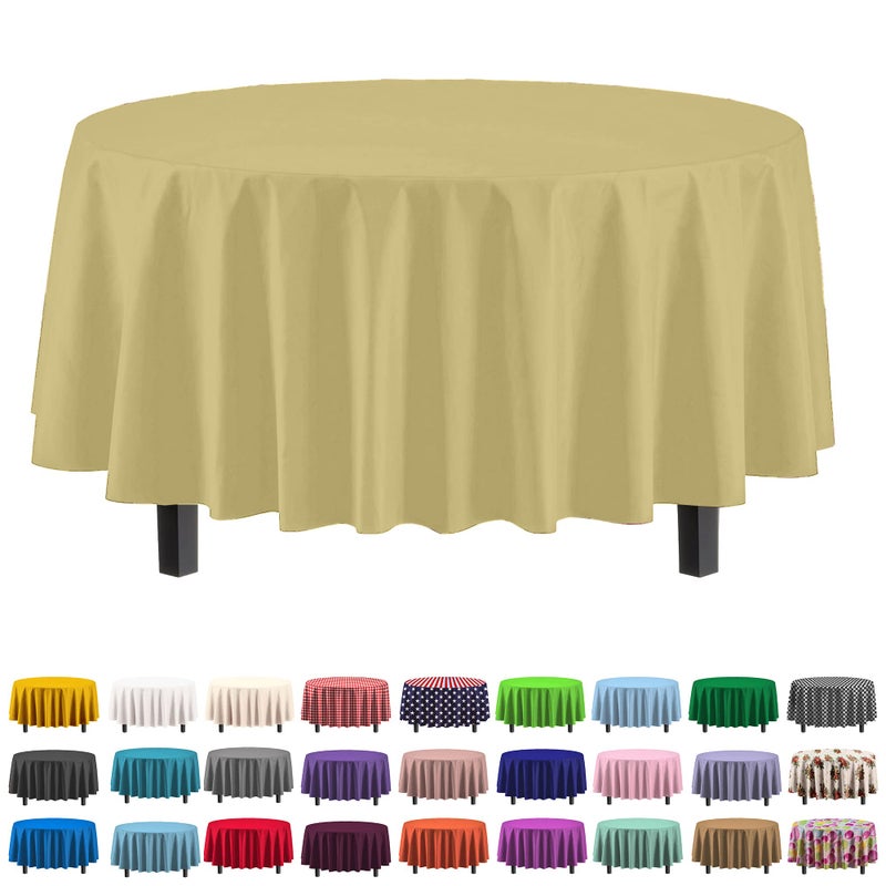 Exquisite 6-Pack Premium Plastic Tablecloth 84in. Round Plastic Table Cover - Light Yellow - Image 1