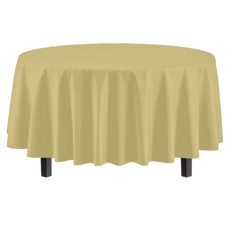 Exquisite 6-Pack Premium Plastic Tablecloth 84in. Round Plastic Table Cover - Light Yellow - Image 2