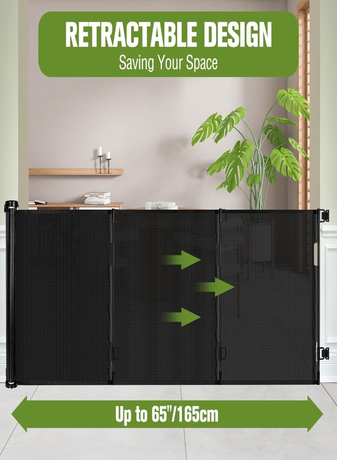 KISKIZ Baby Gate Extra Wide 65" Space Saving Retractable Mesh Gates for Kids or Pets Movable Retractable Baby Gates Indoor Outdoor Retractable Gate Dog Gates for Doorways, Stairs, Black - Image 2