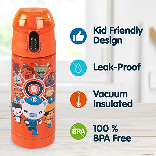 SCS Direct Octonauts Above & Beyond Stainless Steel 13 oz Reusable Water Bottle for Kids, Orange- Double Wall Insulated, Spill Proof Lid w/Built-in Straw-Keep Liquids Hot or Cold For Hours-Fits Most Lunch Bags - Image 2