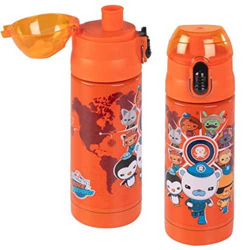 SCS Direct Octonauts Above & Beyond Stainless Steel 13 oz Reusable Water Bottle for Kids, Orange- Double Wall Insulated, Spill Proof Lid w/Built-in Straw-Keep Liquids Hot or Cold For Hours-Fits Most Lunch Bags - Image 1