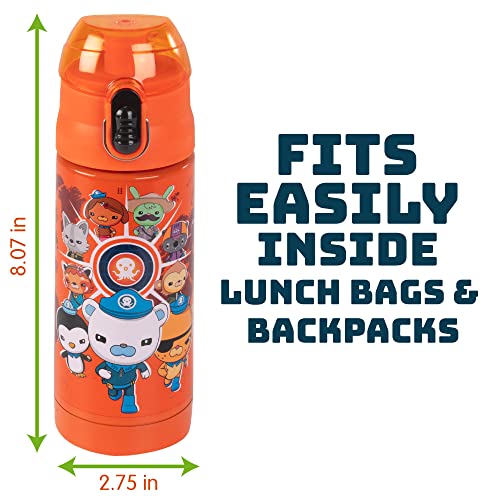 SCS Direct Octonauts Above & Beyond Stainless Steel 13 oz Reusable Water Bottle for Kids, Orange- Double Wall Insulated, Spill Proof Lid w/Built-in Straw-Keep Liquids Hot or Cold For Hours-Fits Most Lunch Bags - Image 4