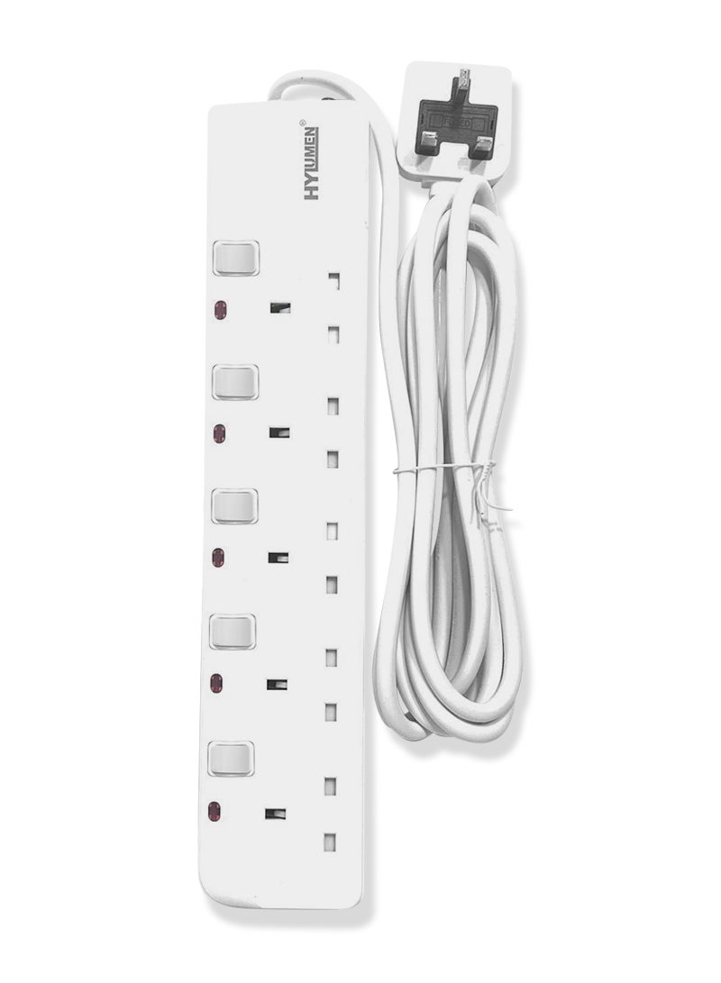 Hylumen 5 Socket Extension Cord - 3 Meter, Heavy Duty, Multi-Plug Power Strip for Home & Office, Surge Protection - Image 2