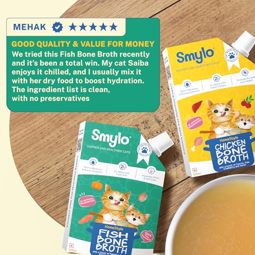Smylo Summer Cooler, Hydration Rich Fish Bone Broth for Cats (100ml x 5 Packs) | Rich in Collagen for Bones & Joints Health | Omega 3 & 6 for Shiny Fur & Coat | Cat Food Topper and Cat Supplements - Image 5