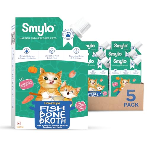 Smylo Summer Cooler, Hydration Rich Fish Bone Broth for Cats (100ml x 5 Packs) | Rich in Collagen for Bones & Joints Health | Omega 3 & 6 for Shiny Fur & Coat | Cat Food Topper and Cat Supplements - Image 1