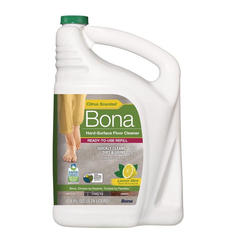 Bona Multi-Surface Floor Cleaner Refill - 128 fl oz - Lemon Mint - Residue-Free Floor Cleaning Solution refill for Spray Mop and Spray Bottles - For Use on Stone, Tile, Laminate, and Vinyl Floors - Image 1