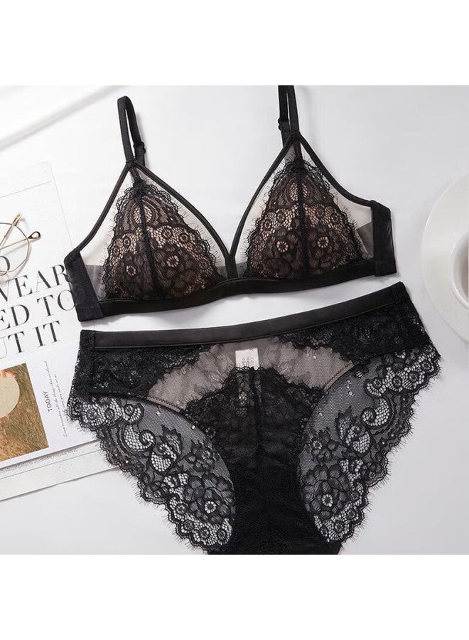 La Chapelle French Style Women's Thin Triangle Cup Lace Push-up Bra Set For Small Bust, Gift For Girlfriend - Image 3