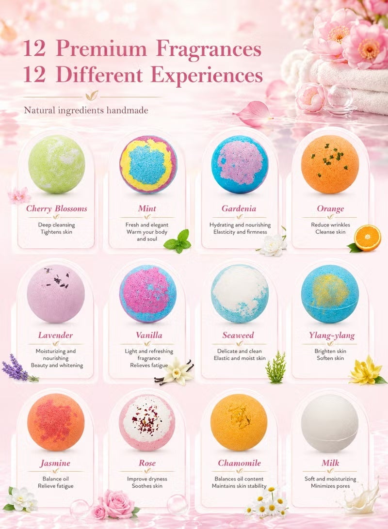 12Pcs Bath Bombs Gift Set for Women Men and Kids Long Lasting Floaters Relaxing Aromatherapy, Dry Skin Moisturize, Large Organic & Natural Essential Oil Handmade Bubble Bath Bombs, Healing Properties - Image 3