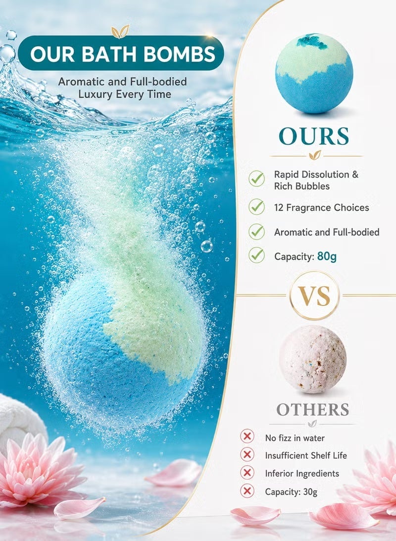 12Pcs Bath Bombs Gift Set for Women Men and Kids Long Lasting Floaters Relaxing Aromatherapy, Dry Skin Moisturize, Large Organic & Natural Essential Oil Handmade Bubble Bath Bombs, Healing Properties - Image 5
