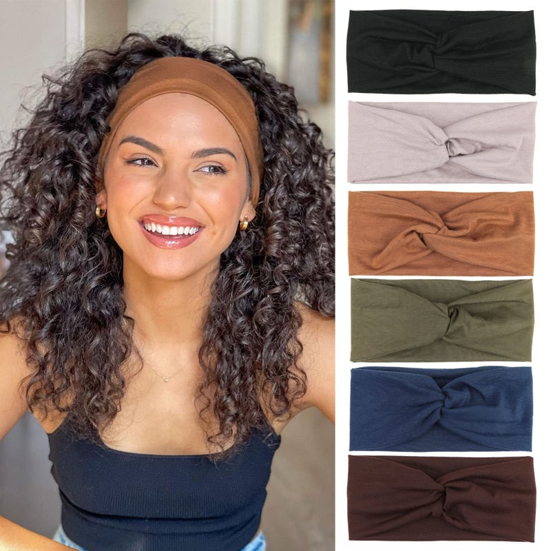 XTREND 6 Pcs Womens Headbands Twisted Cross Elastic Head Bands Yoga Workout Headband NonSlip Sweat Soft Headbands Solid Color Simple Versatile Hair Accessory Hairbands