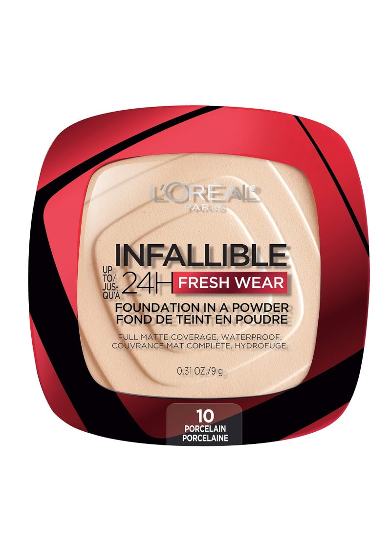 L'OREAL PARIS Infallible Fresh Wear Long Wear Waterproof Full Coverage Powder Foundation - 10 Porcelain - Image 1