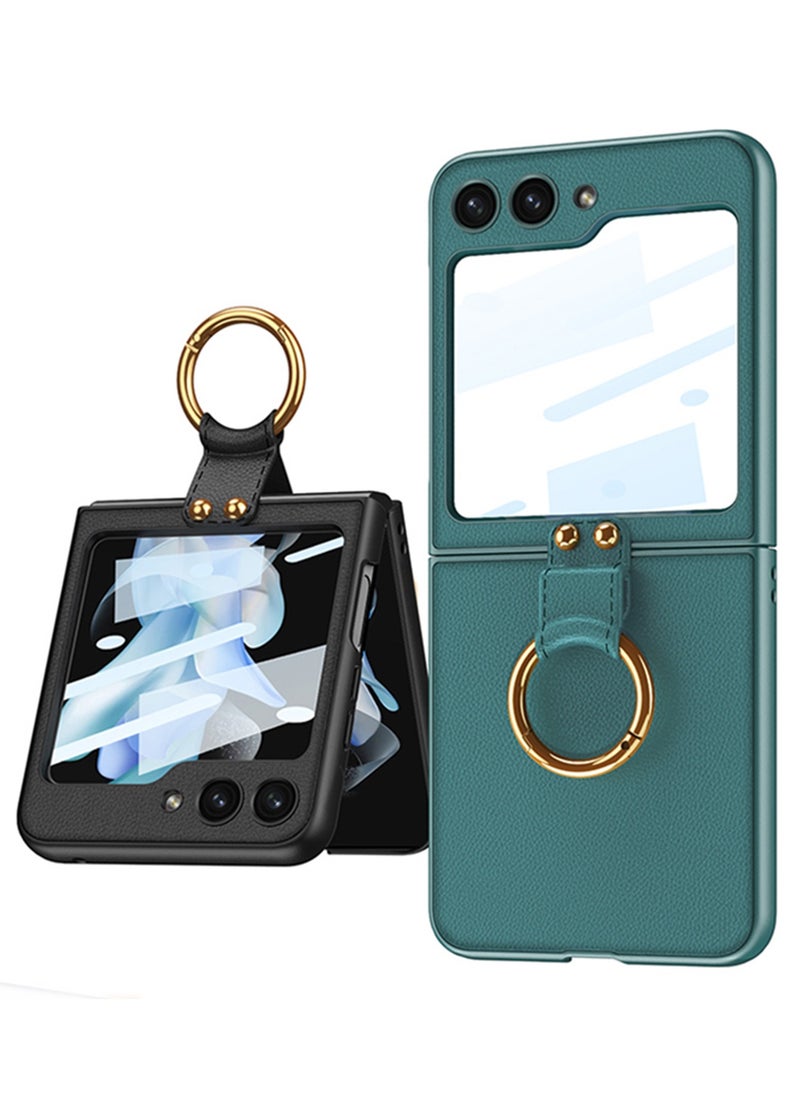 GKK - Gkk Compatible With Samsung Galaxy Z Flip 5 Leather Ulta Thin Camira With Ring (Black) - Image 1