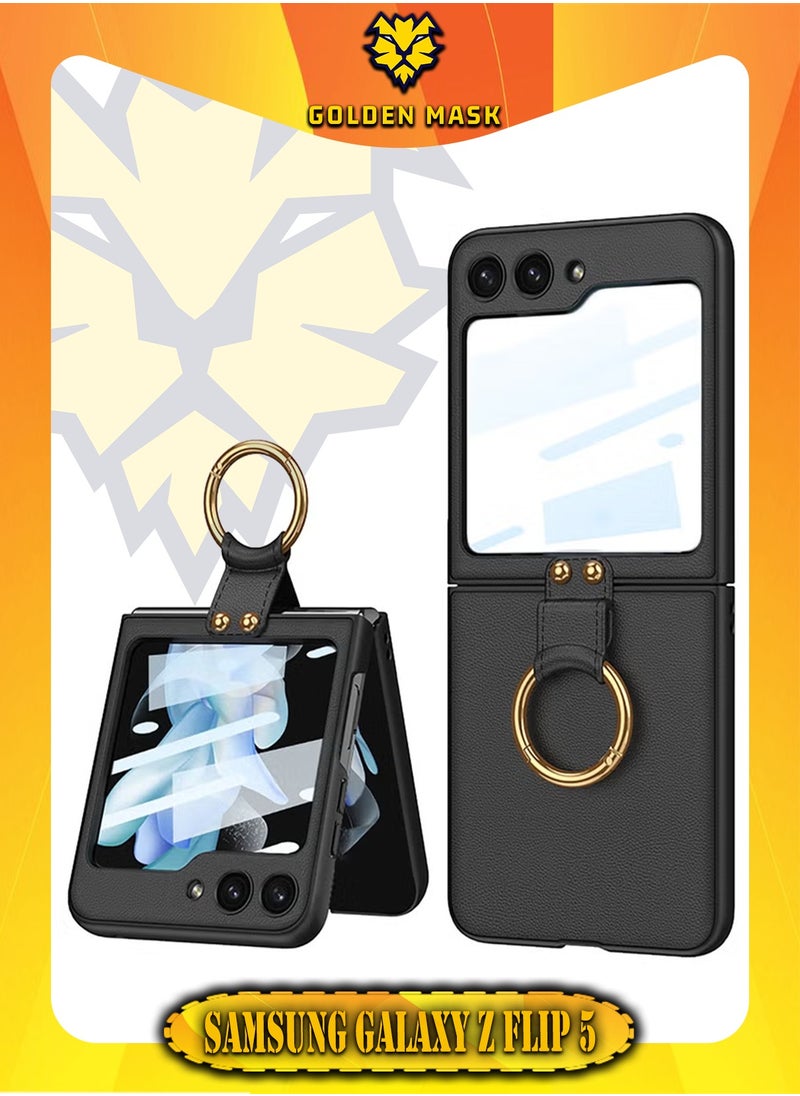 GKK - Gkk Compatible With Samsung Galaxy Z Flip 5 Leather Ulta Thin Camira With Ring (Black) - Image 1