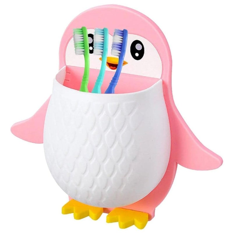 ROKTRY Pack of 1 Self Adhesive Toothbrush Holder, Penguin Design,Lotion Kids Bathroom, Wall Mount Toothbrush Holder,Remote Holder, Phone Stand, Pen Holder,Toothpaste Holder - Image 1