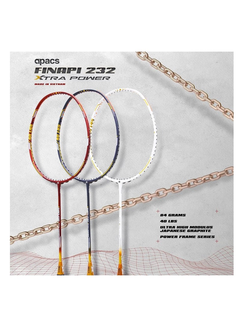 Finapi 232 Xtra Power Unstrung Badminton Racket – Ultra-High Modulus Japanese Graphite, Aerodynamic Frame, 4-inch Grip, Full Cover