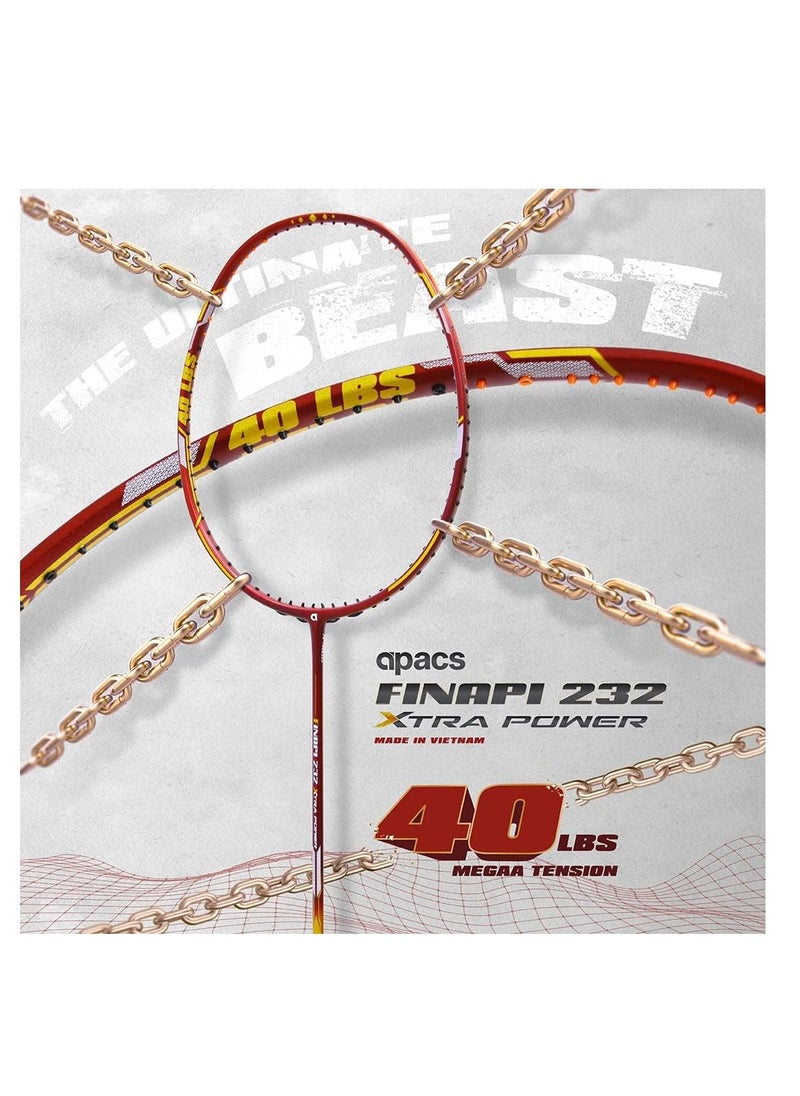 Finapi 232 Xtra Power Unstrung Badminton Racket – Ultra-High Modulus Japanese Graphite, Aerodynamic Frame, 4-inch Grip, Full Cover