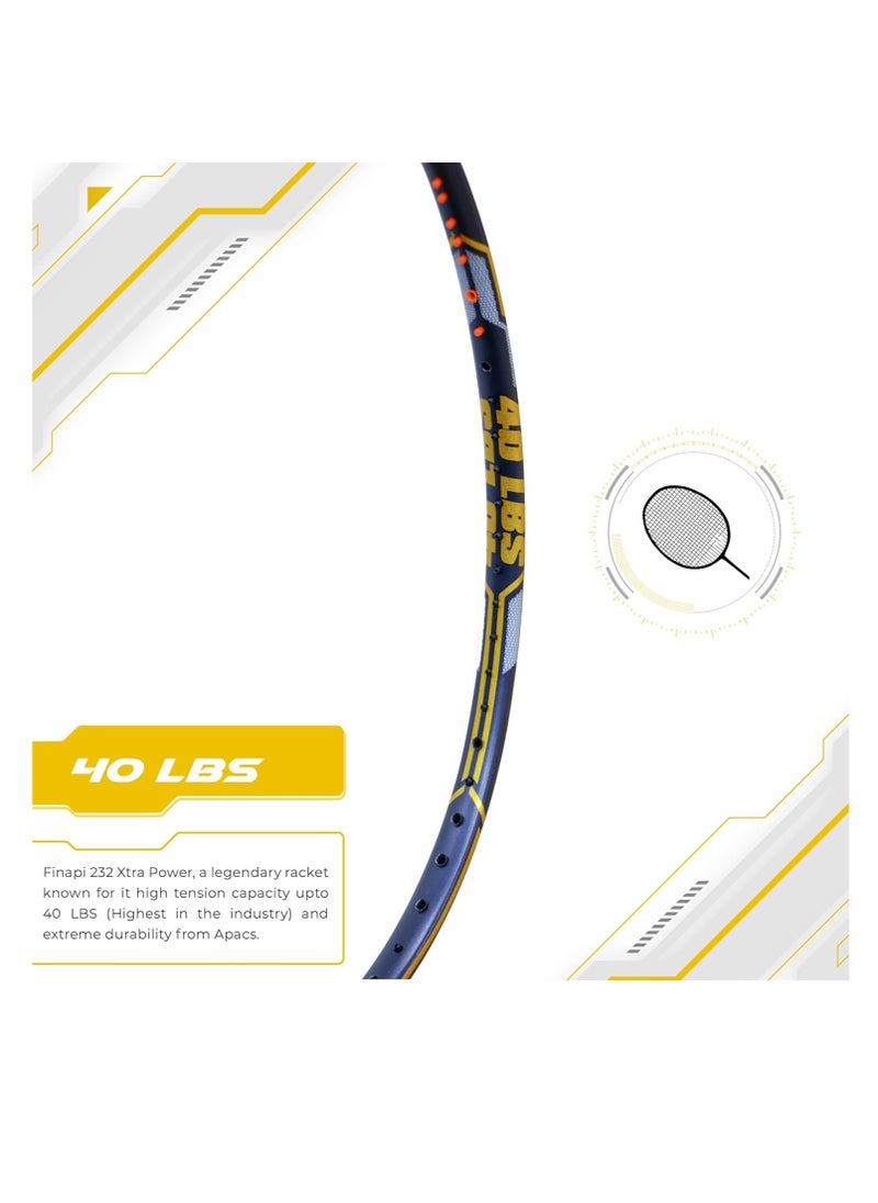 Finapi 232 Xtra Power Unstrung Badminton Racket – Ultra-High Modulus Japanese Graphite, Aerodynamic Frame, 4-inch Grip, Full Cover