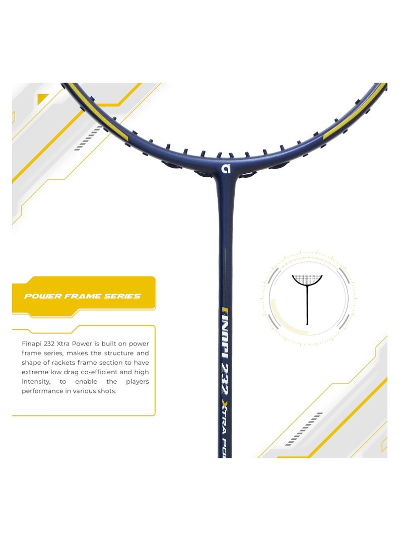 Finapi 232 Xtra Power Unstrung Badminton Racket – Ultra-High Modulus Japanese Graphite, Aerodynamic Frame, 4-inch Grip, Full Cover