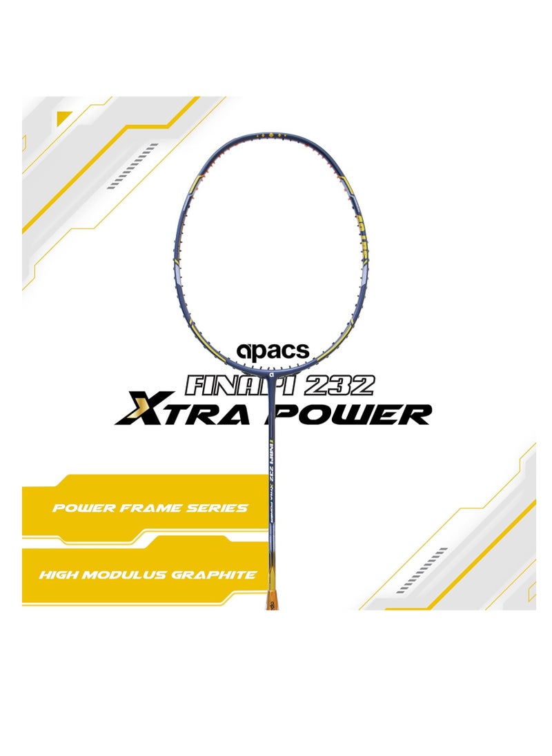 Finapi 232 Xtra Power Unstrung Badminton Racket – Ultra-High Modulus Japanese Graphite, Aerodynamic Frame, 4-inch Grip, Full Cover