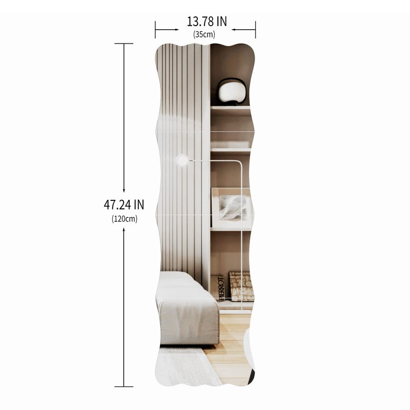 Doeean Wavy Shatterproof Full Length Wall Mirror Tiles, 47" x 14" (4 Pack 14" x 12"), Unbreakable Acrylic Safety Body Mirror for Kids, Baby, Toddler, Playroom, Dorm, Door & Gym, Frameless Non-Glass - Image 3
