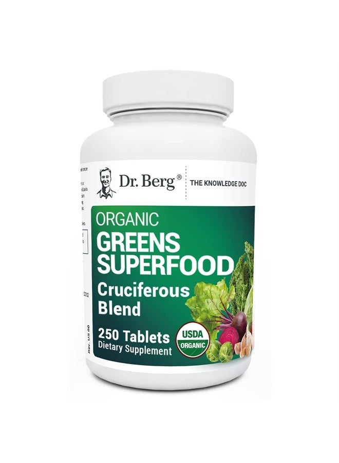Dr. Berg Nutritionals Dr. Berg's Greens Superfood Cruciferous Vegetable Tablets - Vegetable Supplements for Adults w/ 11 Phytonutrient Super Greens Tablets - Energy, Immune System & Liver Veggie Tablets - 250 Tablets - Image 1