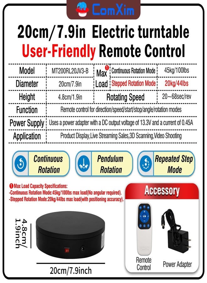 ComXim Remote Motorized Turntable Rotating Display Stand Spinning Rotating Platform 360 photo booth lazy susan base giratoria para for Display,Photography,3D Scanner Models,(Load Range：40lbs~100lbs) - Image 2