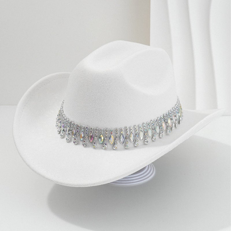 Men'S And Women'S Elegant Topper Hat Unique Jazz Denim Hat Tassel Gem Rhinestone Accessories Belt Wedding Engagement - Image 3