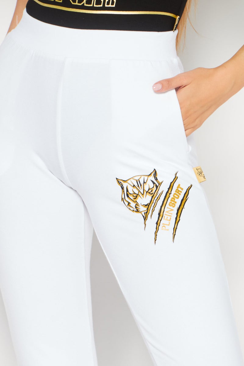 Plein Sport Women Sportswear Fit Brand Logo Training Pants, White  - Image 3