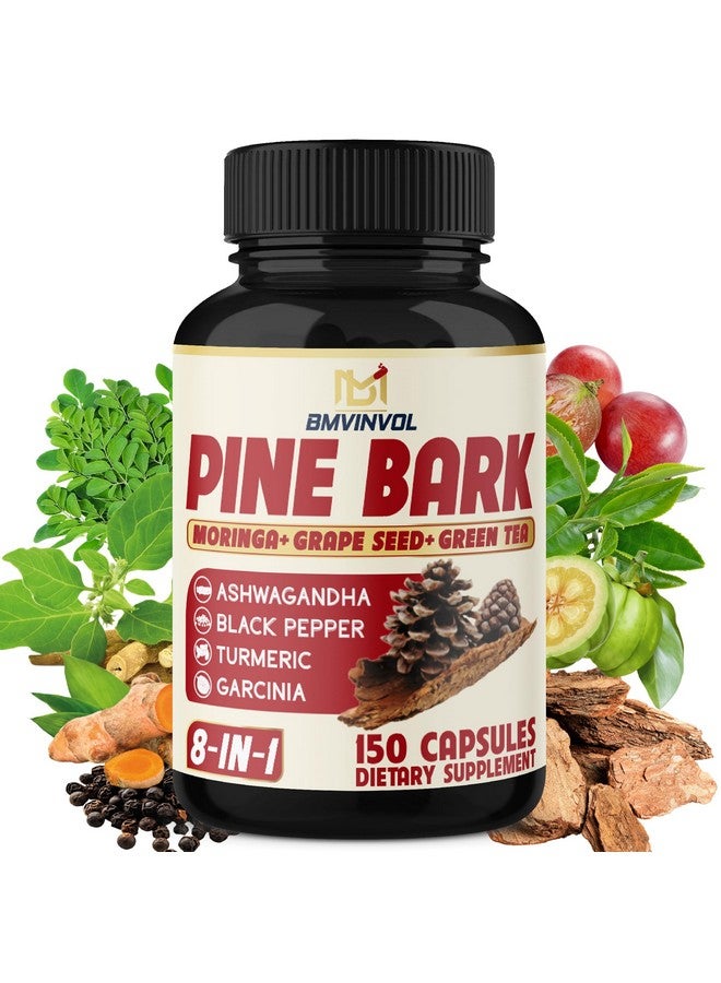 BMVINVOL Pine Bark Capsules with Ashwagandha, Turmeric, Green Tea, Garcinia Cambogia, Moringa, Grape Seed, and Black Pepper - 150 Count - 5 Month Supply - Image 1