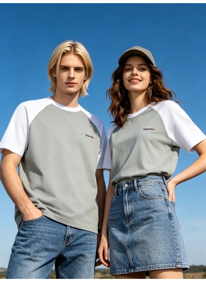 سوبر دراي Superdry shoulder-thrust couples summer contrast stitching loose short-sleeved T-shirts for men and women - Image 1
