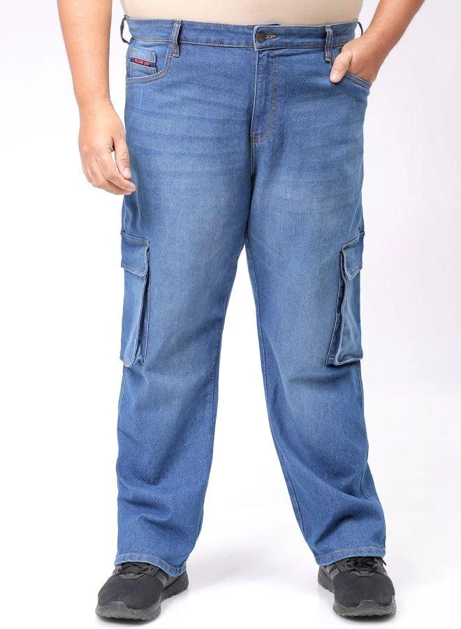 Men Plus Size Baggy Fit Solid Mid-Rise Stretchable Cargo Denims