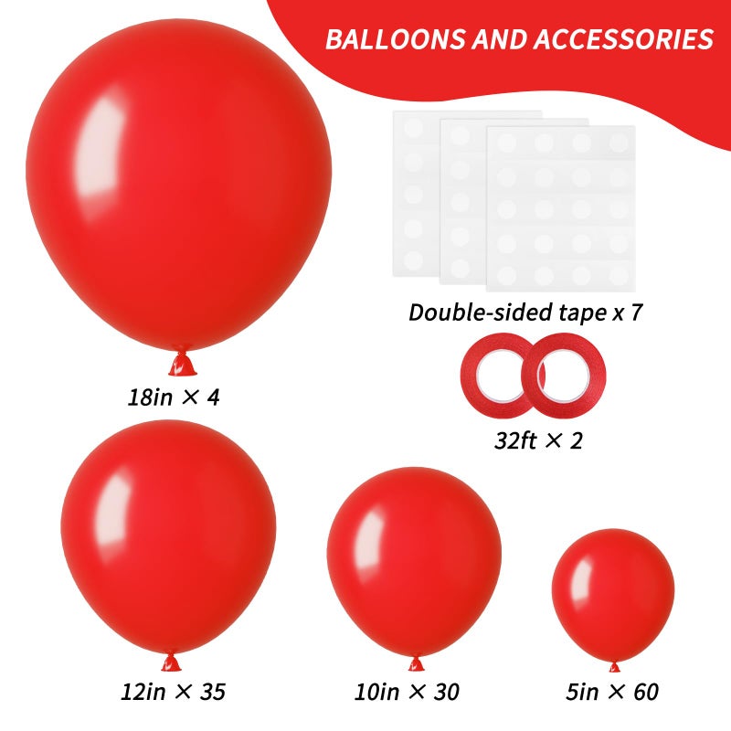 RUBFAC 129pcs Red Balloons Different Sizes 18 12 10 5 Inch for Garland Arch, Premium Latex Balloons Wedding Anniversary Bachelorette Casino Birthday Party Decorations - Image 2