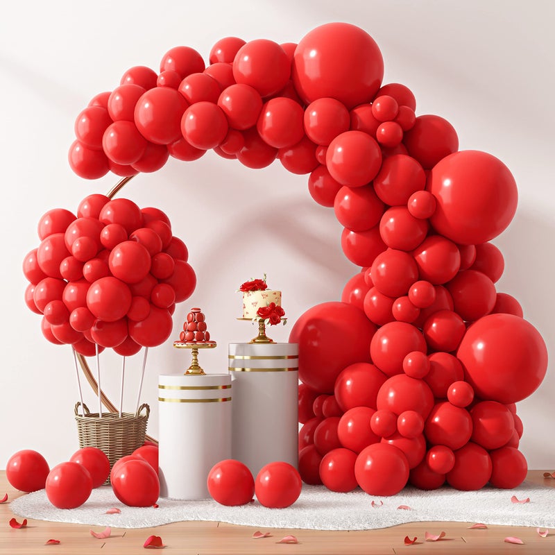 RUBFAC 129pcs Red Balloons Different Sizes 18 12 10 5 Inch for Garland Arch, Premium Latex Balloons Wedding Anniversary Bachelorette Casino Birthday Party Decorations - Image 1