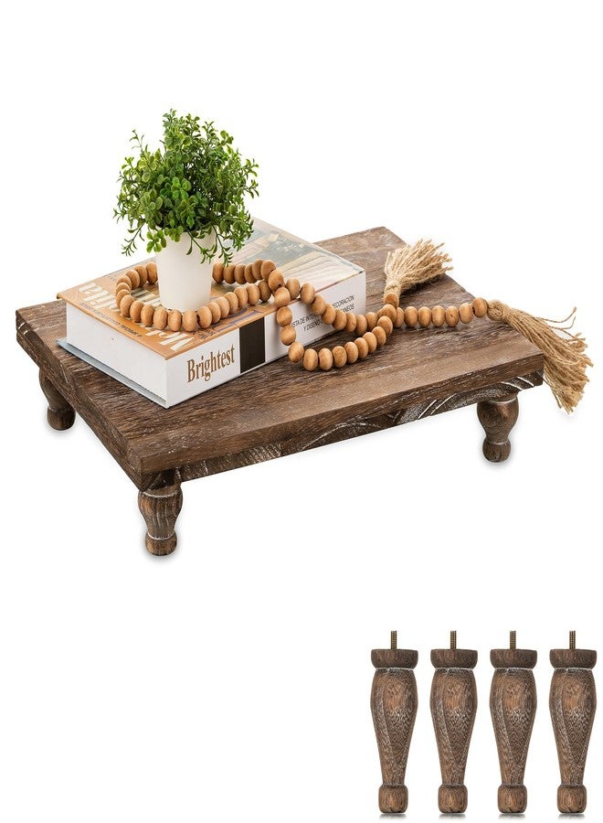 Hanobe Wooden Riser Decorative Tray: Farmhouse Wood Pedestal Display Stand Rustic Brown Tray Riser Centerpiece for Coffee Bar Kitchen Dining Room Home Table Decor, Short & Tall Footed - Image 1