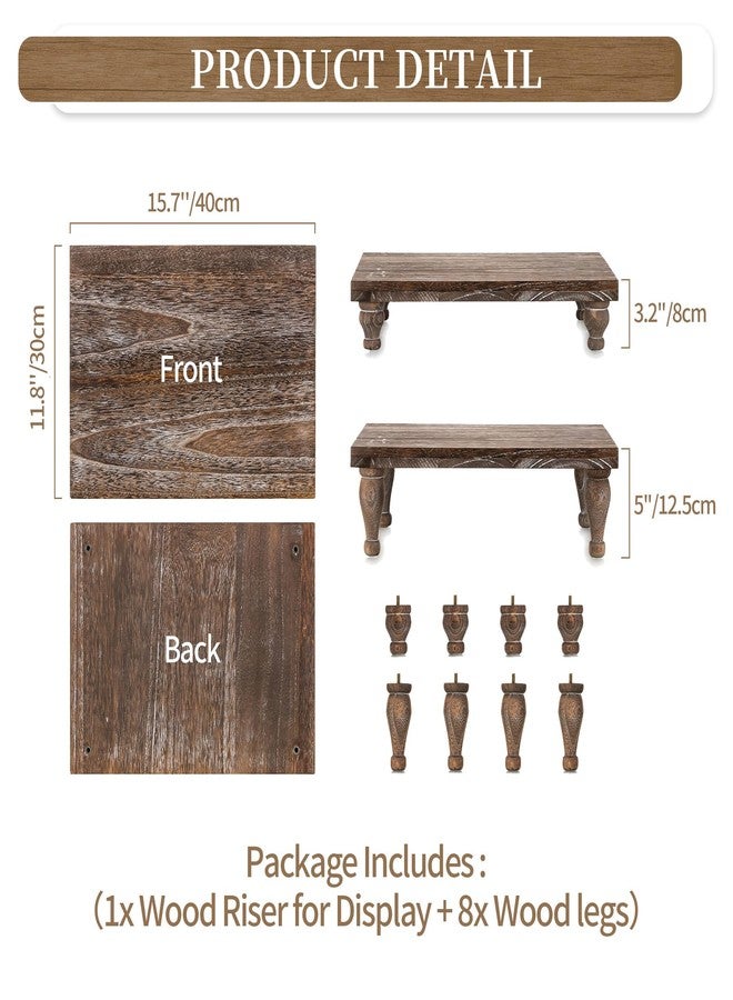 Hanobe Wooden Riser Decorative Tray: Farmhouse Wood Pedestal Display Stand Rustic Brown Tray Riser Centerpiece for Coffee Bar Kitchen Dining Room Home Table Decor, Short & Tall Footed - Image 4