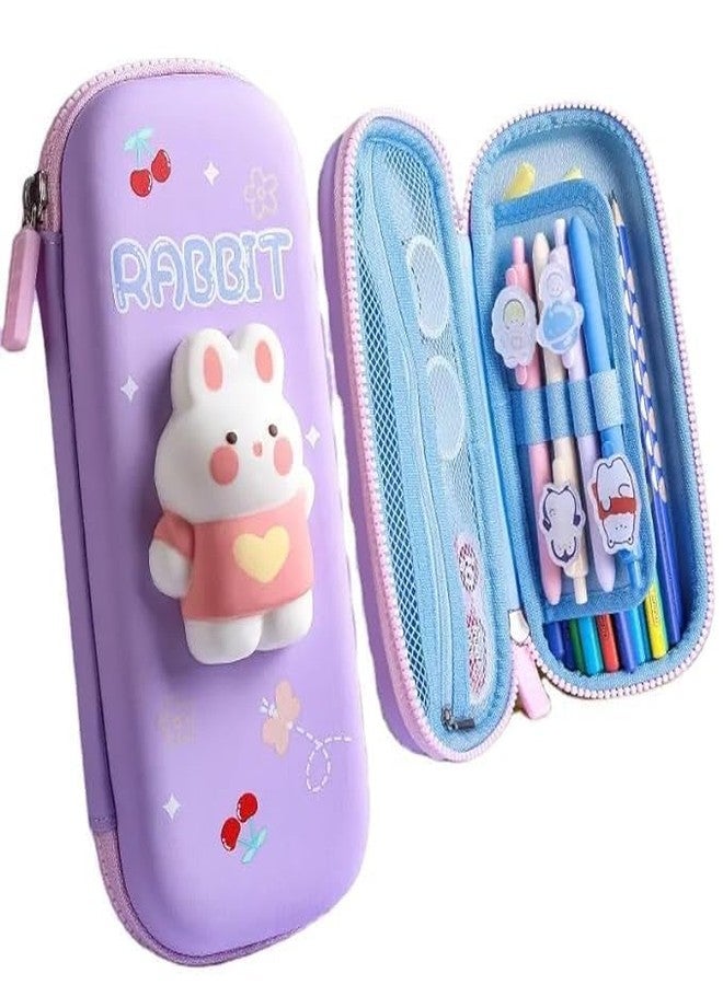CALYXIA 3D Rabbit Pencil Box with Cute Rabbit Squishy for Boys for Girls and Kids for School 3D Embossed Pencil Zipper Pouch Storage Box Pencil case Pouch for Kids (Small Rabbit Purple) - Image 1